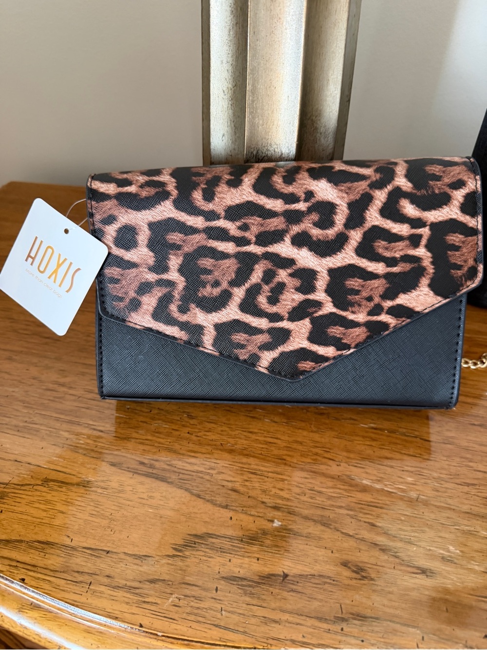 Leopard Print Black Envelope Clutch